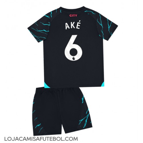 Camisa de Futebol Manchester City Nathan Ake #6 Equipamento Alternativo Infantil 2023-24 Manga Curta (+ Calças curtas)